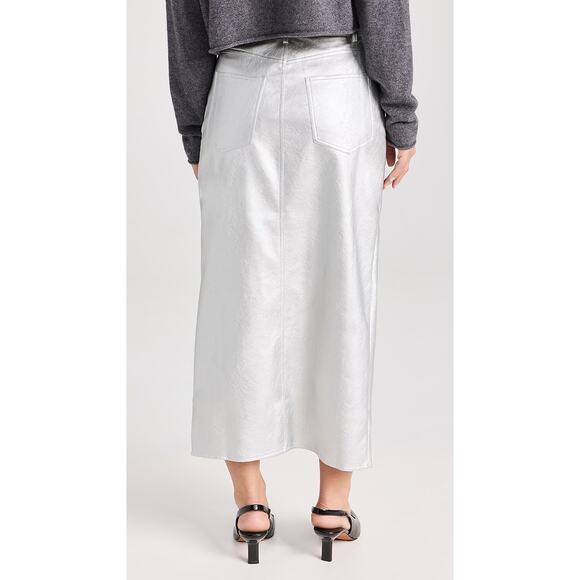 WAYF Silver Vegan Leather Midi Skirt | Metallic Faux Leather | Size XS - Picture 6 of 8